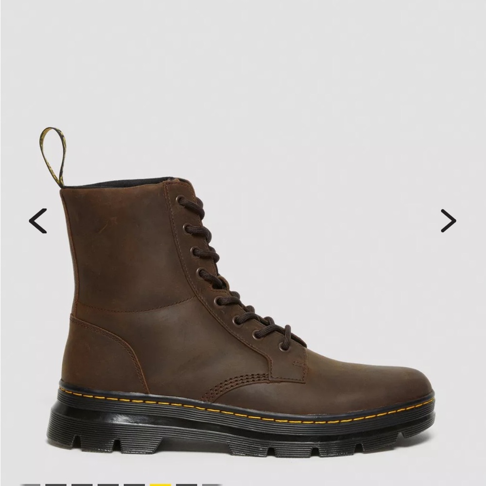 Dr. Martens Dark Brown Leather Lug Boot with Yellow Accents NEW IN BOX